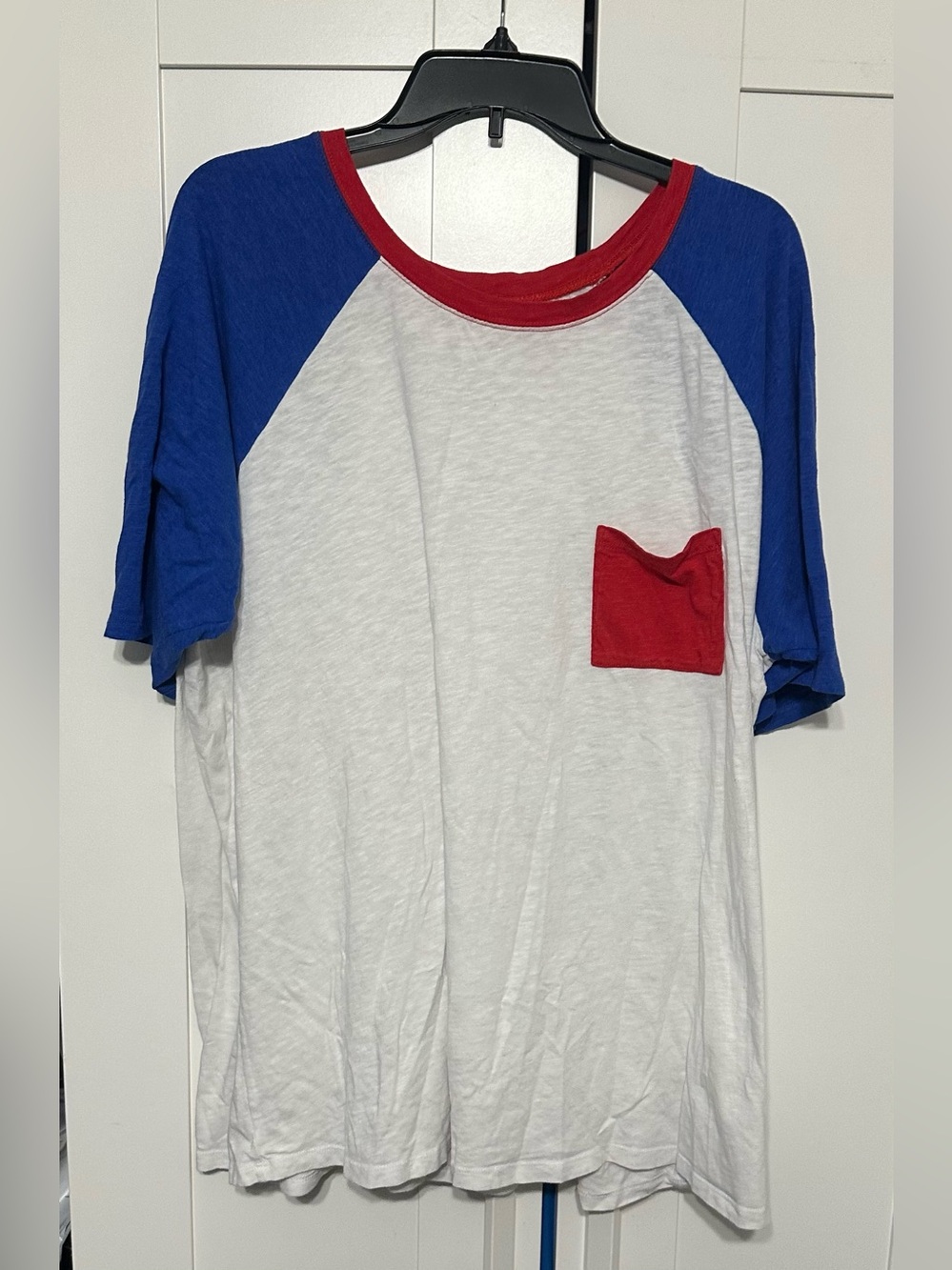 torrid White Tee with Red Trim and Blue Sleeves
